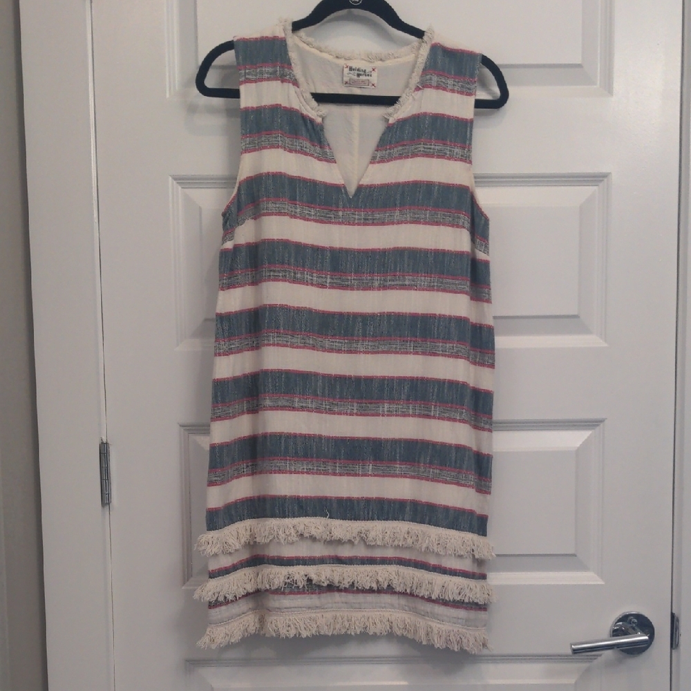 HOLDING HORSES Striped Mini Dress with Fringe